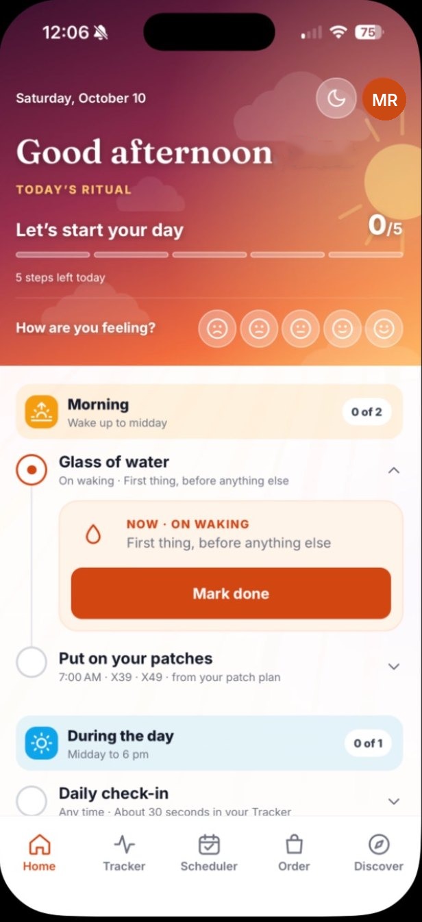 DFS Health home screen in the Golden Hour theme, light mode