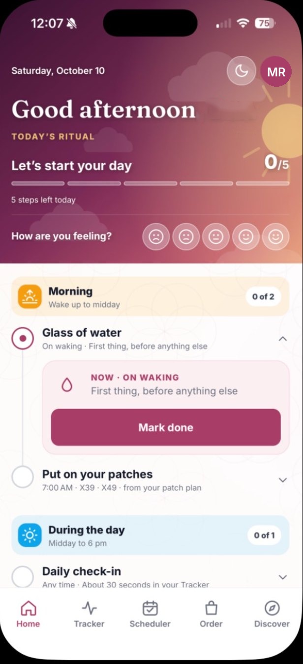 DFS Health home screen in the Petal Glow theme, light mode